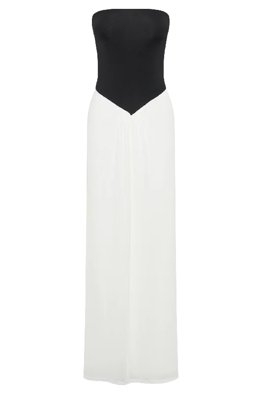 Ruby Strapless Slinky Maxi Dress - Black/White