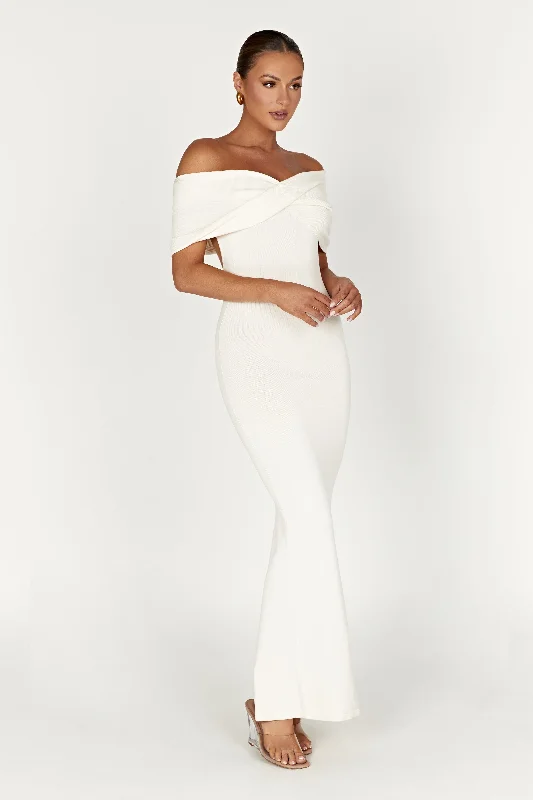 Terese Off Shoulder Knit Maxi Dress - Cream