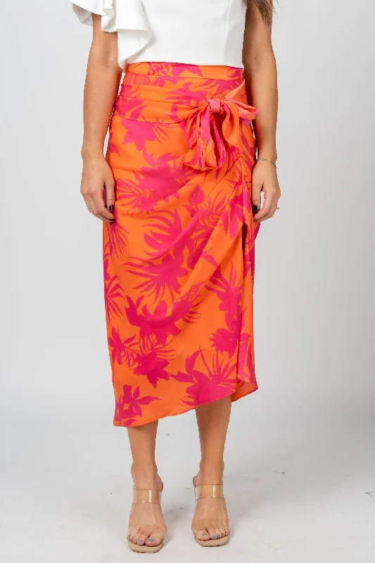 Tropical front tie midi skirt papaya